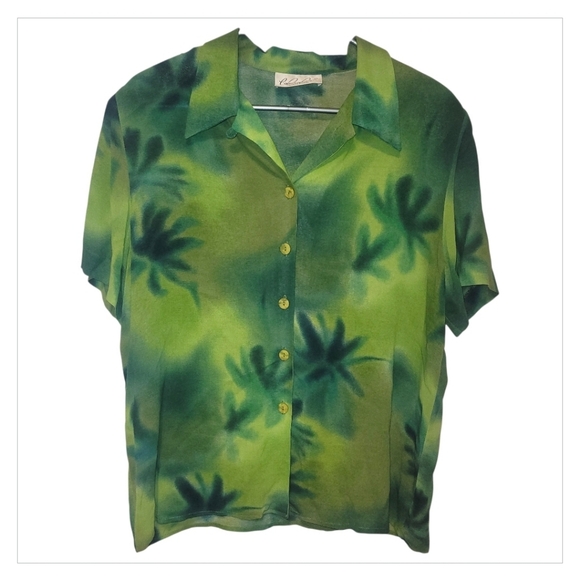 Conrad C Collection Tops - Vintage Conrad C Collection Green Tie Dye Button Front Blouse Womens M L